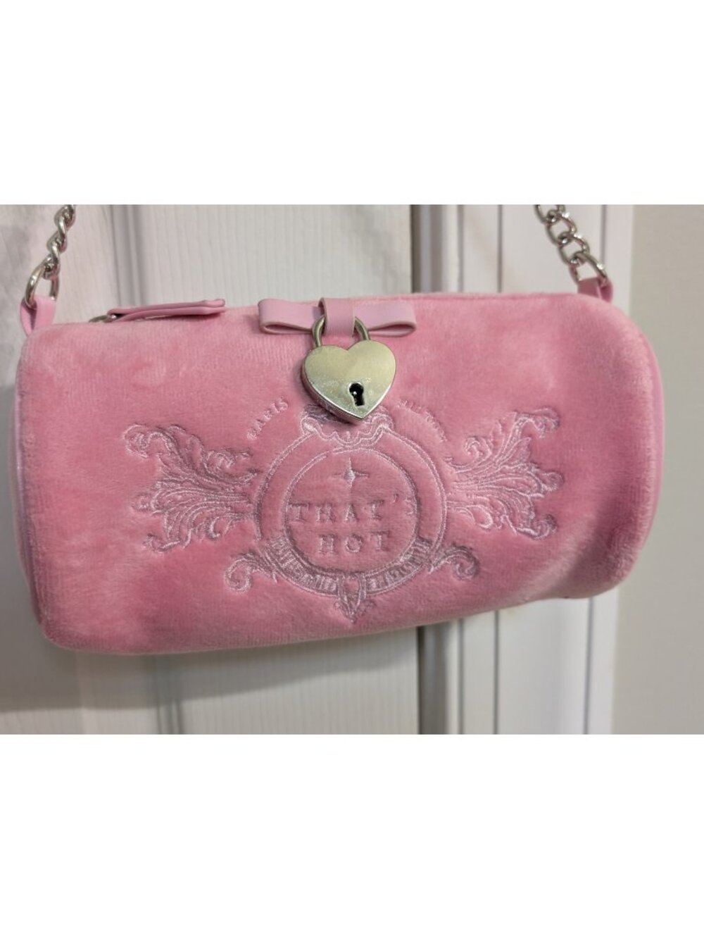 Women's Paris Hilton Pink "That's Hot" Mini Barrel Bag Velour Y2K Style